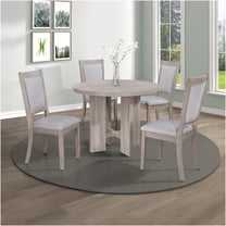 JERFIT 5-Piece Beige Dining Set with Round Table and 4 Upholstered Chairs, Solid Wood Driftwood Finish for Dining Room
