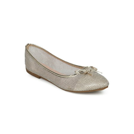 

New Women Indulge Dew-1-A Mesh Capped Toe Bow Tie Ballet Flat