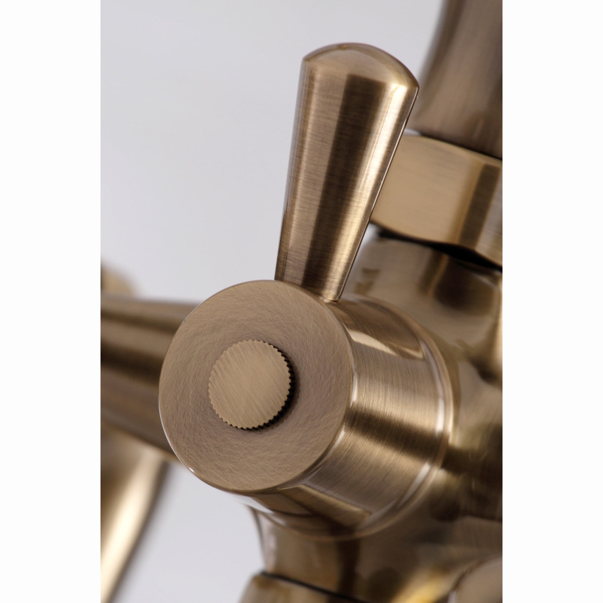 Kingston Brass KS268AB Kingston 7" Center Deck-Mount Clawfoot Tub Faucet with Hand Shower, Antique Brass