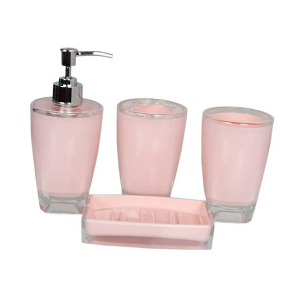4 piezas Portacepillos de dientes Dispensador de loción Acrílico Artículos de tocador Portátil Moderno Rosa