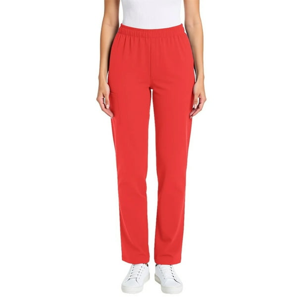 Amzcrzy Pantalones Médicos Para Mujer: Corte Holgado, 3 Bolsillos, Tiro Natural, Bajo Cónico, Color Liso, Cintura Elástica Y Pierna Recta. Diseñados Para Comodidad Profesional, Tallas S-2Xl Rojo