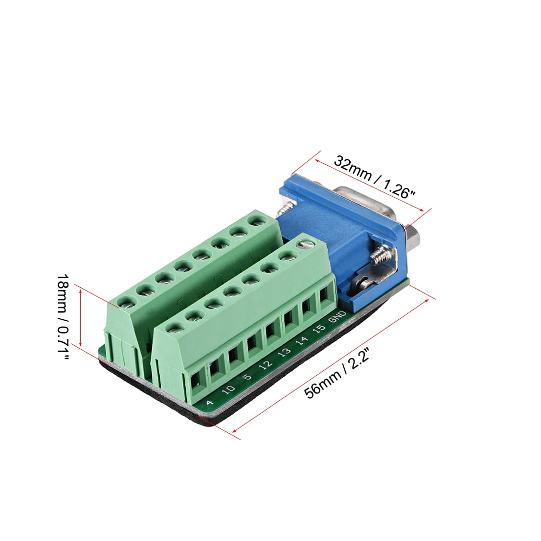 DB15 15 Pin D-SUB 2-Row male Terminal Breakout Plastic cover nut 3+9 BLACK