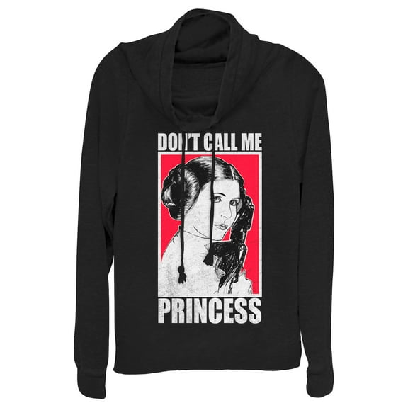 Junior's Star Wars Bold Don't Call Me Princess Leia Cowl Neck Sweatshirt Black Medium