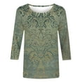 thumbnail image 4 of Viikei Stylish Everyday Women's Round Neck 3/4 Sleeve Top,Ladies' Fashion Printed Round Neck Three Quarter Sleeve 3/4 Sleeve T-shirt Loose Green XXXXL, 4 of 5