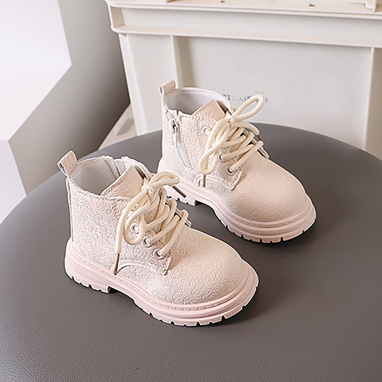 CAICJ98 Toddler Work Boots Side Zipper Combat Shoes with