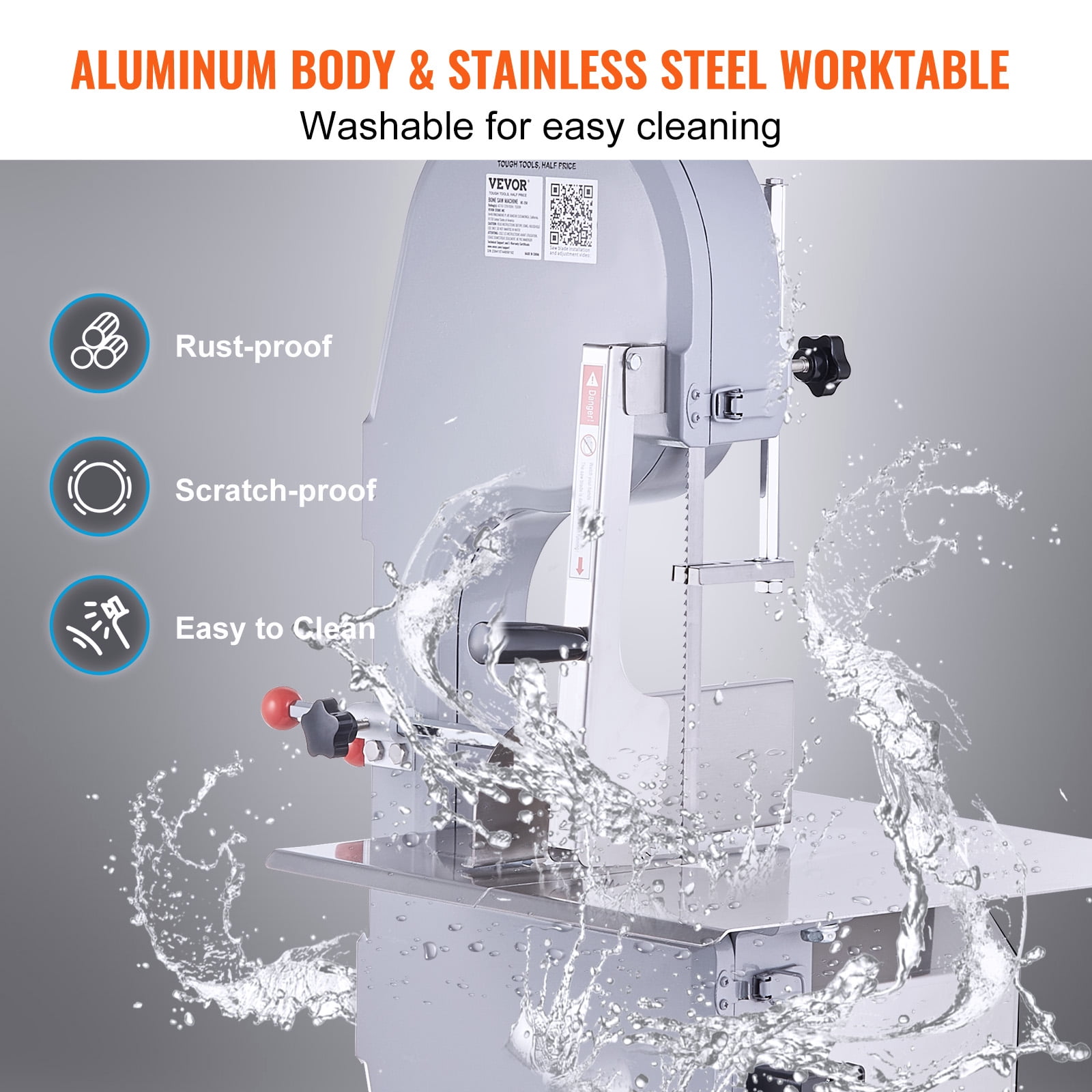 VEVOR 1500W Stainless Steel Countertop Bone Sawing Machine,19.3" x 15", 0.16-7.9 Inch 6 Blades