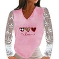 thumbnail image 1 of Birdeem Blouse Décontractée en Dentelle à Manches Longues Patchwork Col en V Imprimé Cœur, 1 of 7