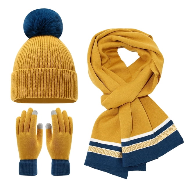 GDREDA Knitted Scarf and Winter Warm Thermal Ear Gear for Outdoor Skiing Activities Set Yellow,One Size