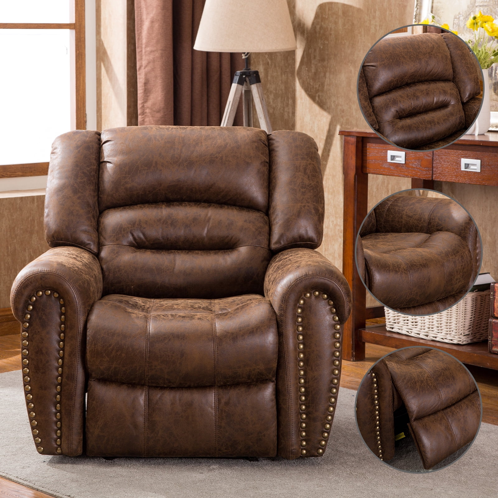 Bestier Leather Recliner Chair, Classic and Traditional Manual Recliner Chair with Comfortable Arms and Back Single Sofa for Living Room,Brown
