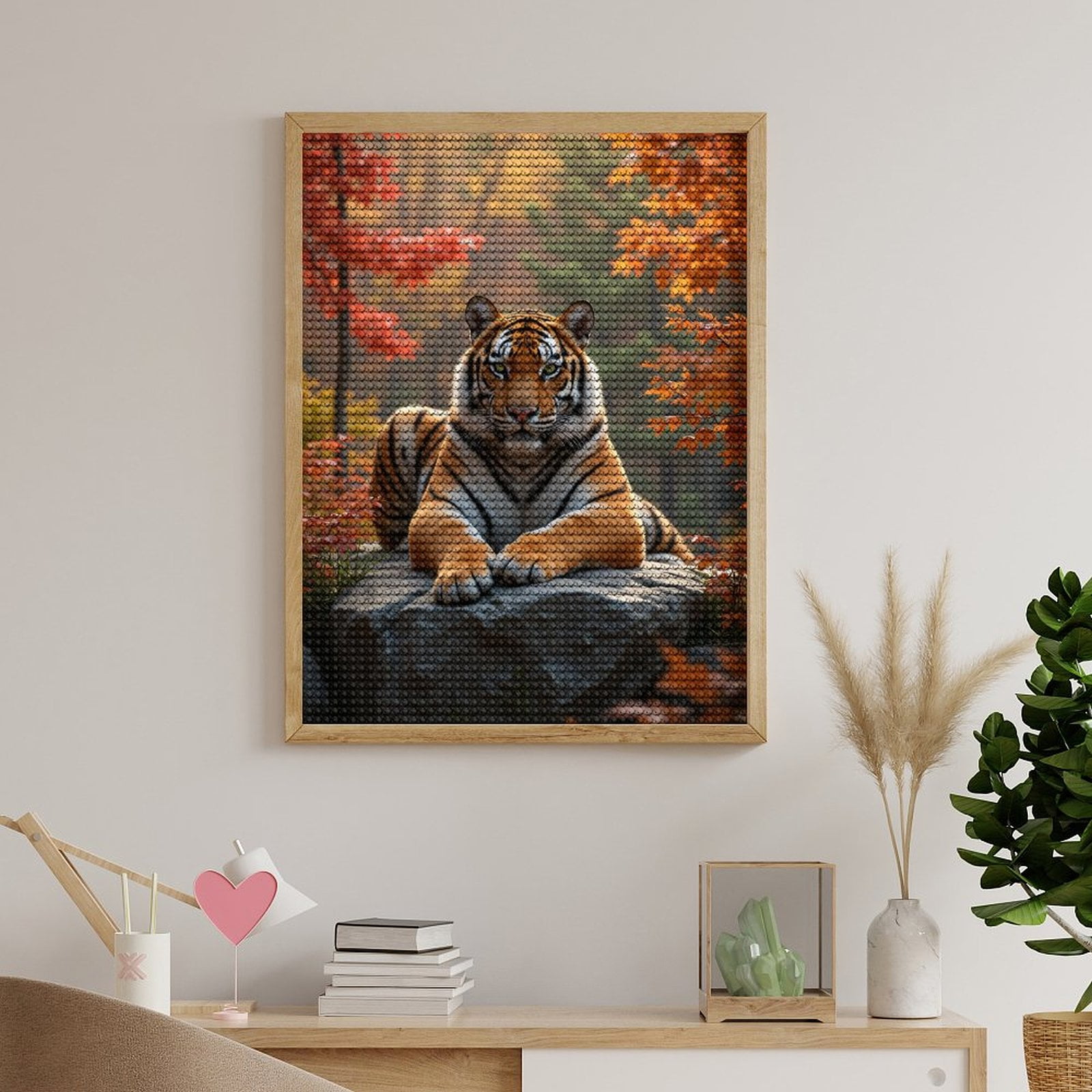 Diamond Art Kit for Adults, Tiger Autumn Serenity On Rock Diamond Painting for Adults Beginners, 5D DIY Diamond Art Painting Kits, Colorful Diamond Painting Craft for Home Decor 12x16
