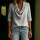 thumbnail image 5 of Neewe Women's 3/4 Sleeve Shirts Classic Solid Color Clow Neck Casual Work Tops Blouses Daily Outfits, 5 of 6
