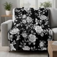 thumbnail image 2 of Black Rose Blanket Soft Cozy Warm Throw Blanket for Couch, Plush Fuzzy Flannel Fleece Blankets for Sofa, Vintage Pastoral Botanical Floral Leaves Vines Bed Blankets Lightweight Gifts for Men, 40"x60", 2 of 9