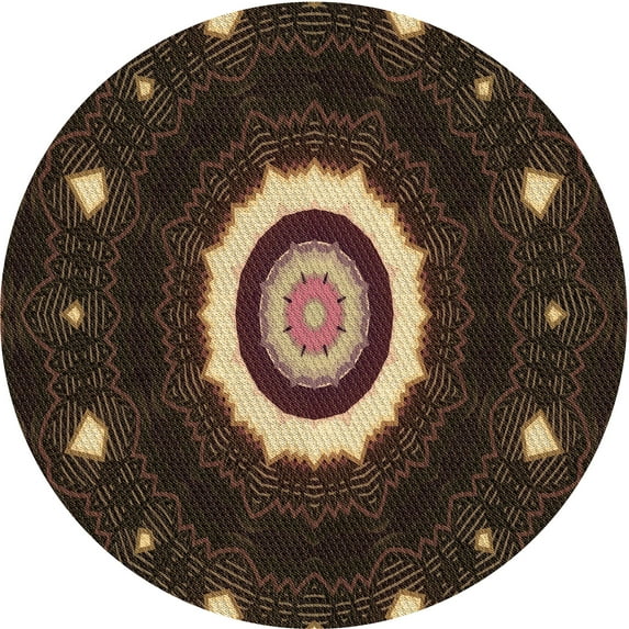 Ahgly Company Indoor Round Patterned Black Bean Brown Area Rugs, 3' Round
