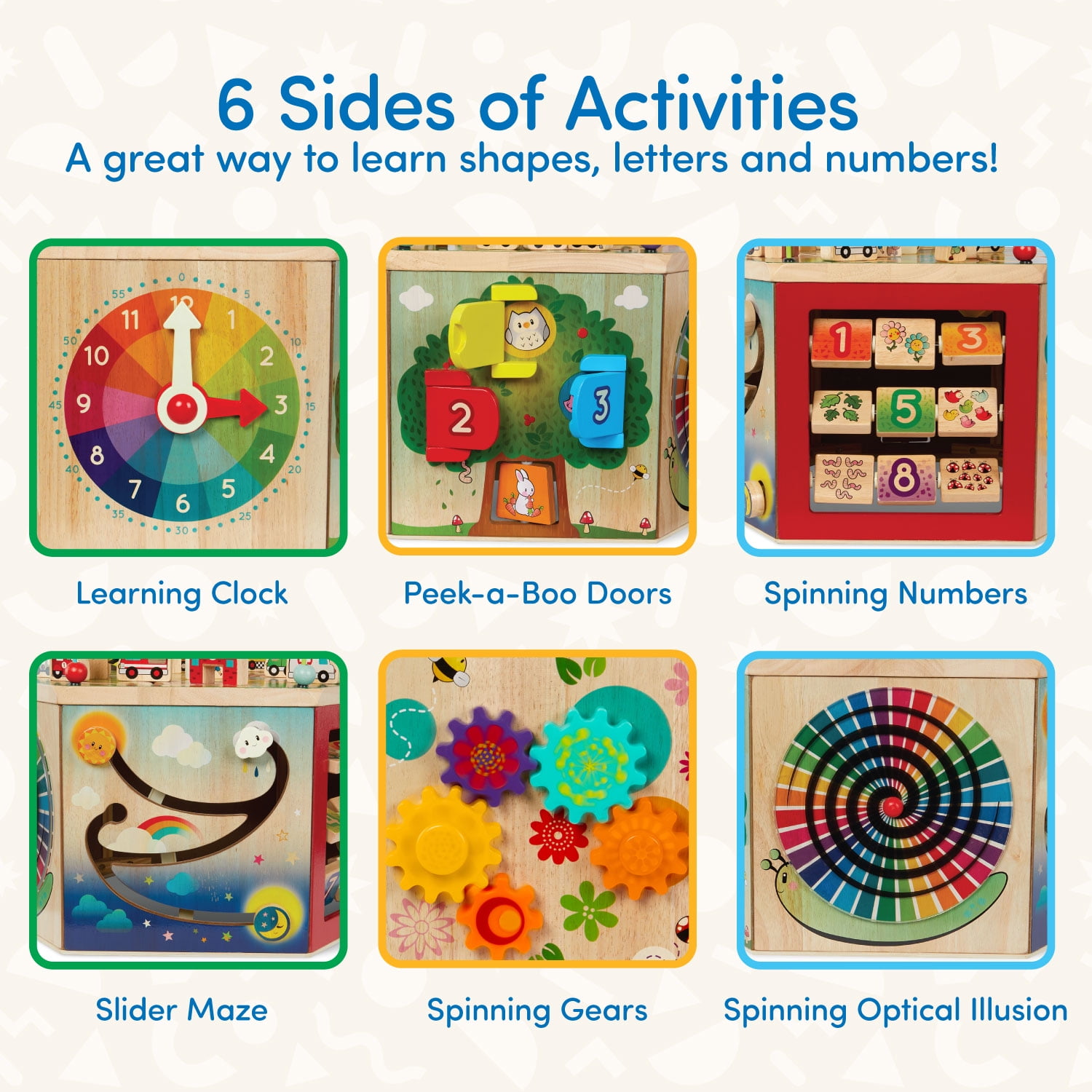 Battat CurioCity Wooden Activity Center Toy with 7 Sides and Bead Maze, Baby and Toddler  12 Months +