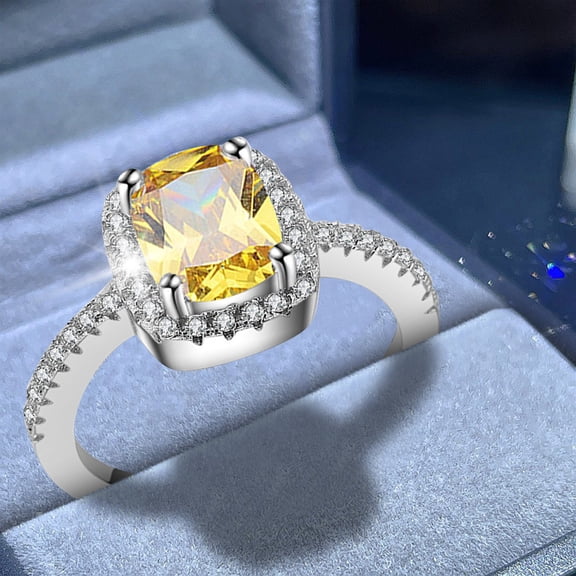KDSJSXW Sterling Silver Rings Square Zircon And Diamond Ring for Women Fashion Jewelry Popular Accessories for Wife Stackable Rings Pinky Ring Sterling Silver Rings(Yellow,5)