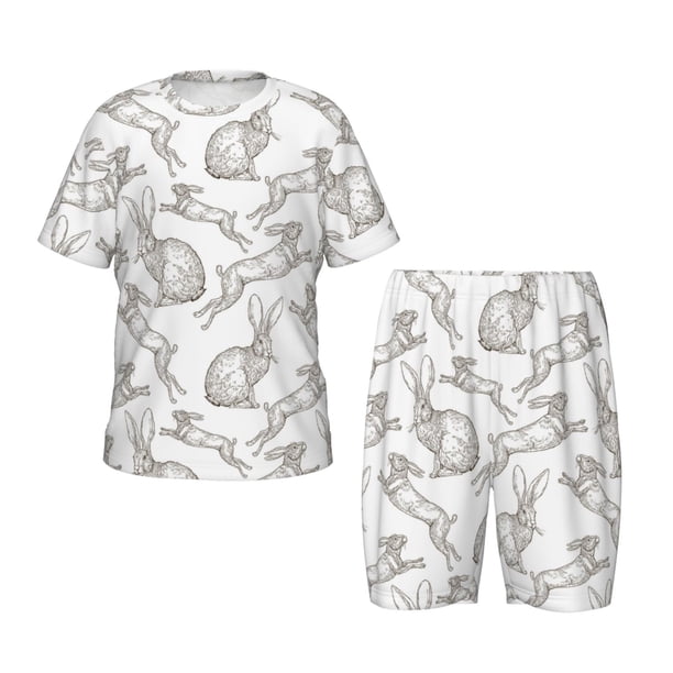 Balery Hand Drawn Rabbit Conjunto de Pijama Infantil de Manga Corta con Estampado – Ropa de Dormir de Algodón Suave-3X-Large
