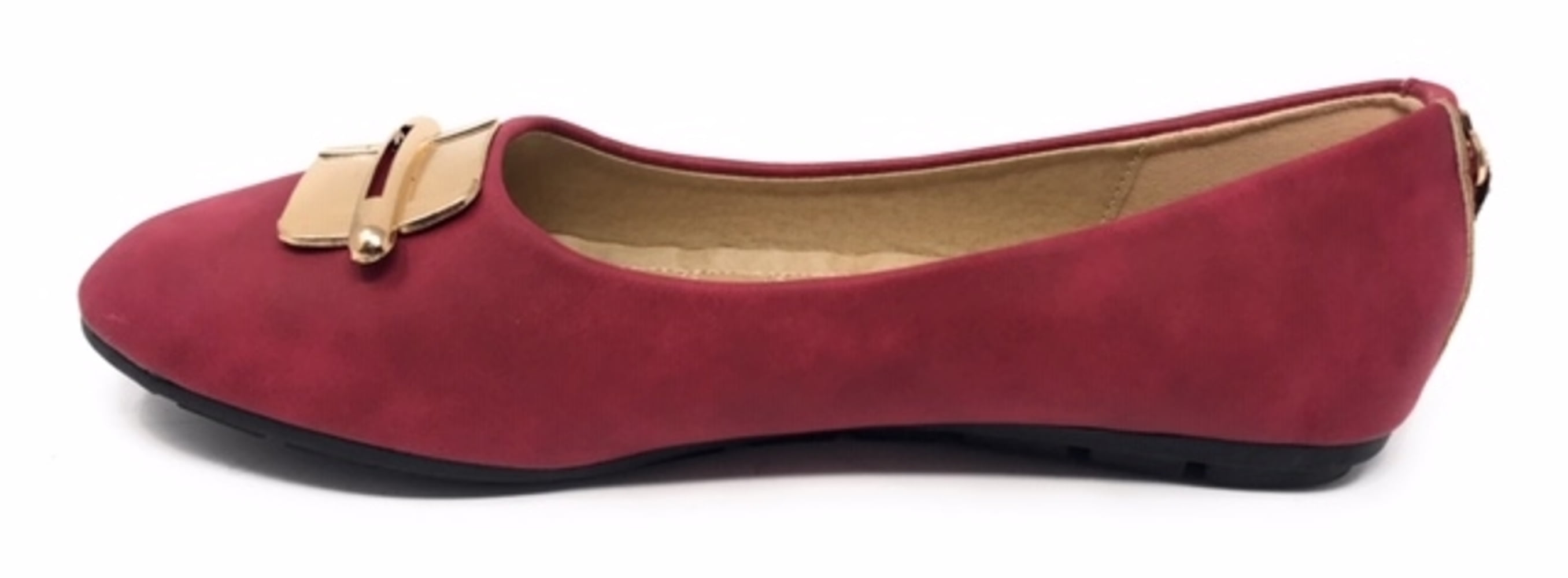 Victoria K Women's Soft Textured Material With Gold Design Emblem Ballet Flats