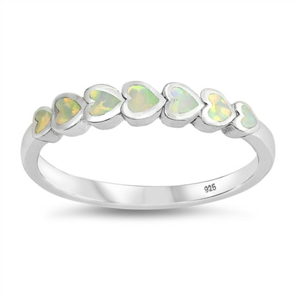 CHOOSE YOUR COLOR White Simulated Opal Promise Heart Stacking Ring .925 Sterling Silver Band CZ Female Size 9