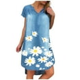 thumbnail image 2 of SMihono Robe Bohème d'Été pour Femmes Grande Taille Robe pour Femmes Grande Taille à Manches Courtes à Col en V Robe à Imprimé Imitation Denim Robe à Manches Courtes à Col en V, 2 of 4