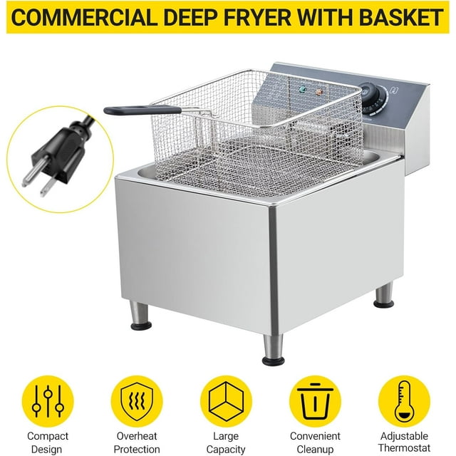 EastVita 11L Stainless Steel Electric Deep Fryer with Baskets, 201 Inner Liner & Thermostat for Home Kitchen Restaurant