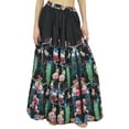 thumbnail image 2 of Bimba Women's Black Peacock Print Cotton Skirt Elastic Waist Summer Skirts-S, 2 of 2
