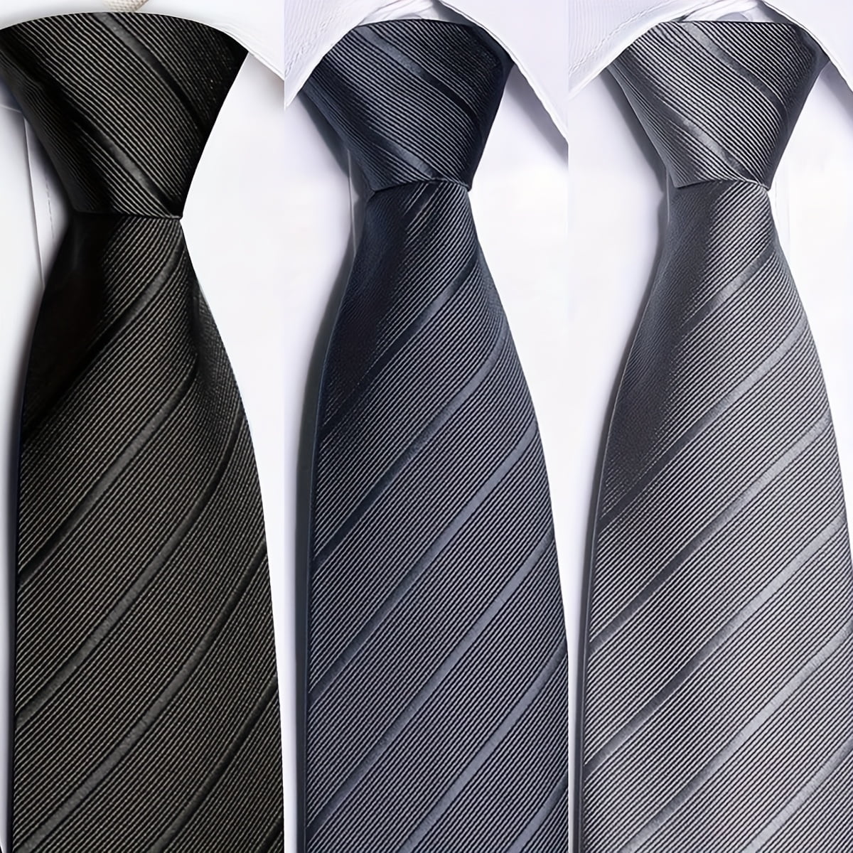 Men's 1200-count solid color polyester zipper striped tie set, classic retro business style tie, suitable for work, interviews, banquets and other occasions. Available in black, gray, navy blue and d