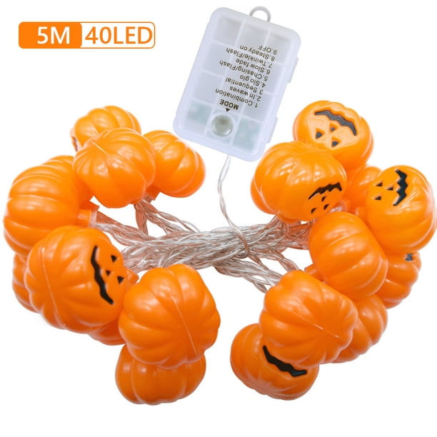 Luces Cadena Calabaza Halloween 16.4 Pies 40 LED 8 Modos Interior Al Aire Libre
