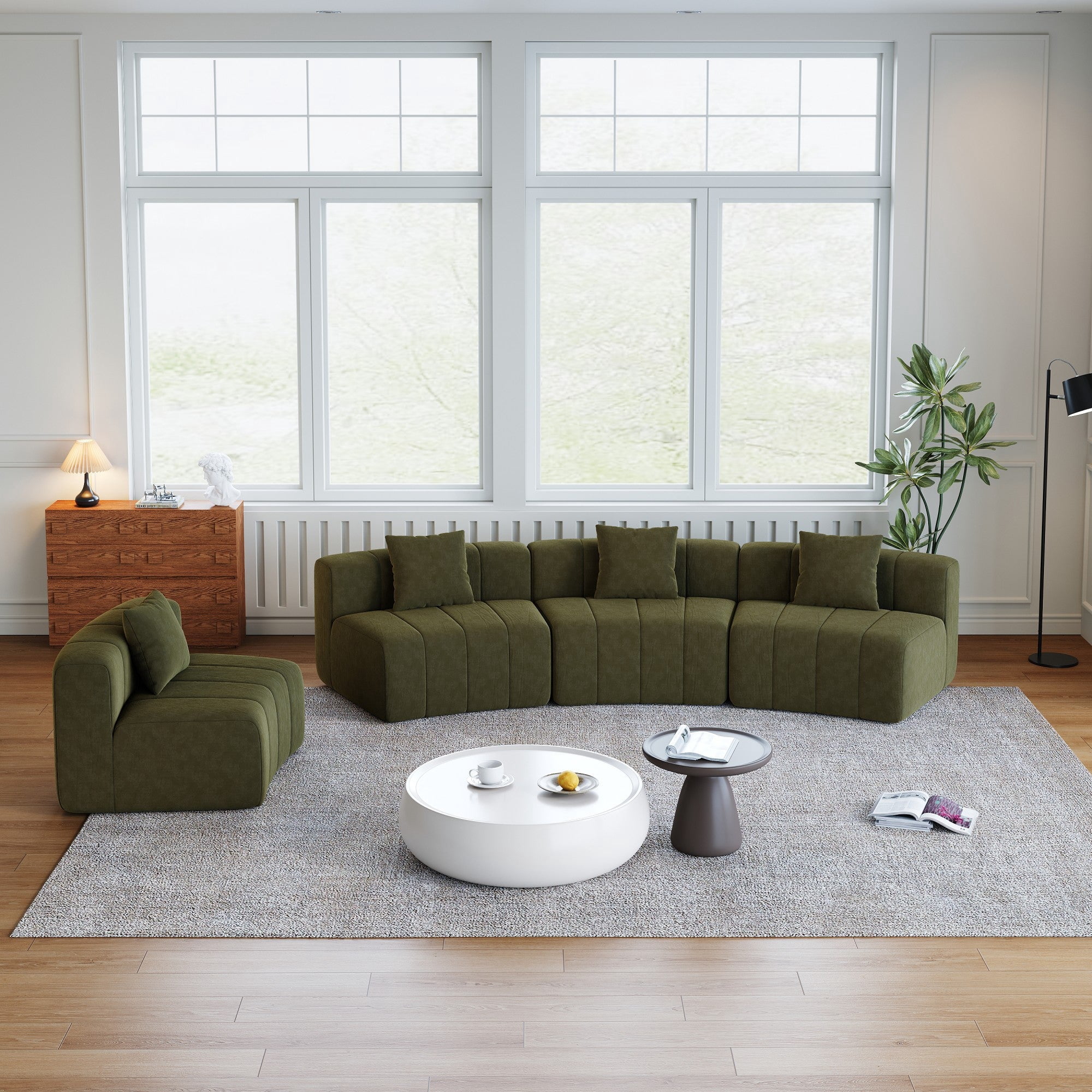 Sailvan Curved Sectional Sofa, Modular Semi Circular Chenille Couch with 4 Pillows, No Assembly Symmetrical Cloud Sofa for Living Room Green