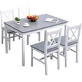 thumbnail image 3 of Soges 5 Pieces Dining Table Set, Pine Wood Kitchen Dining Table with 4 Chairs, Wood Rectangular kitchen table and chairs for 4, Small Dining Set for Bar Dining Room Breakfast Nook, White and Gray, 3 of 6