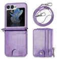 thumbnail image 3 of Nalacover for Samsung Galaxy Z Flip5 Crossbody Wallet Case with Detachable Card Slots Shoulder Strap, Premium PU Leather Zipper Pocket Shockproof Flip Cover with Kickstand Lanyard Case, Purple, 3 of 11