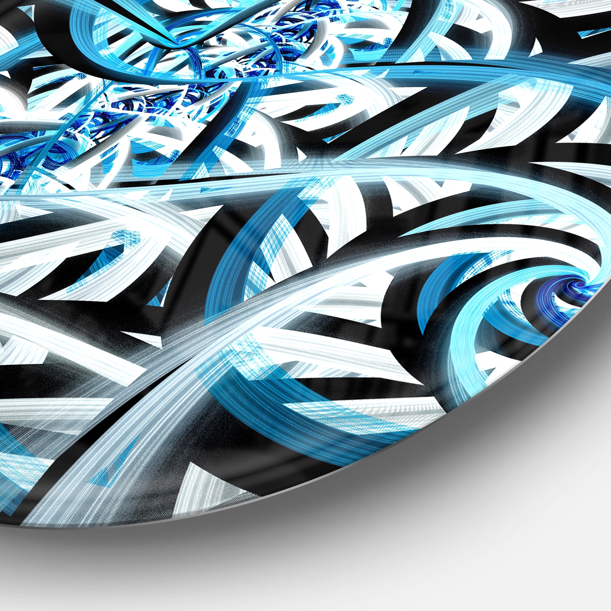 Designart 'Blue Spiral Fractal Design' Disc Abstract Circle Metal Wall Art