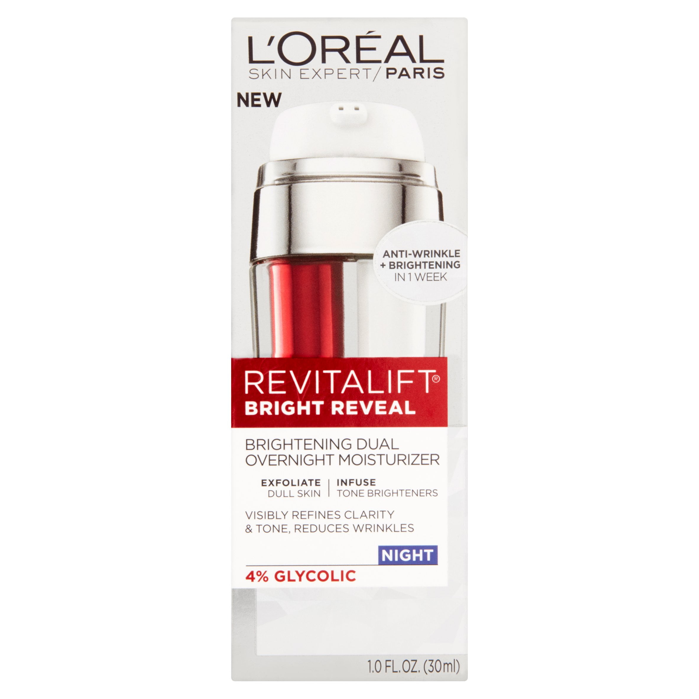 L'Oréal Paris Revitalift Anti-Wrinkle & Brightening Dual Overnight Moisturizer, 1.0 Fl. Oz