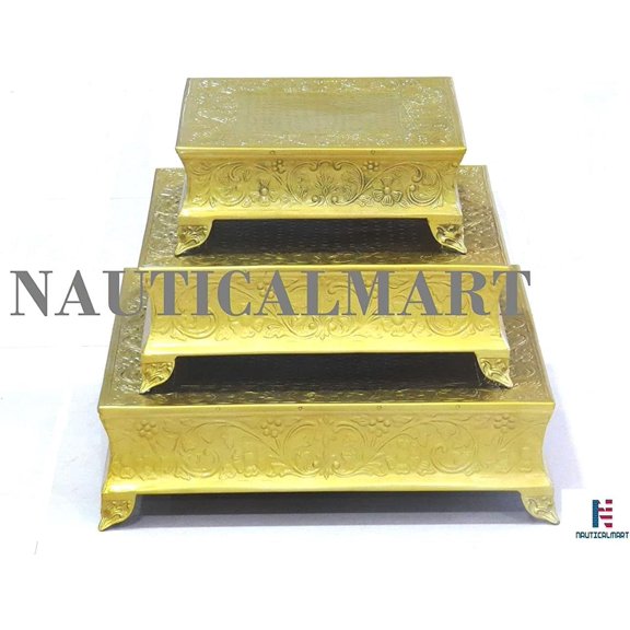 NauticalMart Beautiful Brass Finish Wedding Cake Stand Set Of 22", 18", 14"