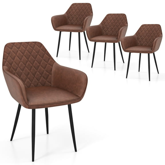 Gymax Leisure Dining Chair Set of 4 Upholstered Accent Chairs w/ Curved Backrest Brown
