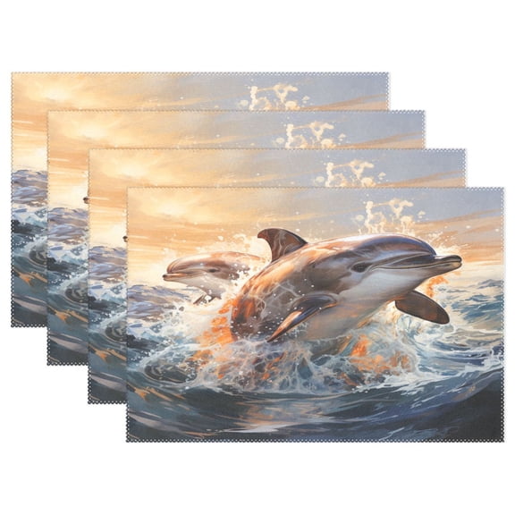 Ryvnso Placemats Set of 4 Dolphin Jumping Dining Mats Heat-Resistant Non-Slip Washable Table Mat