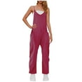 thumbnail image 1 of yoeyez Womens Rompers And Jumpsuits Plus Size,Women's Solid Color V Neck Sling Overalls Rompers Sleeveless Backless Wide Leg Trouser Overalls Jumpsuit With Pockets Wine,XXL, 1 of 7