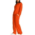 thumbnail image 3 of HAPIMO Women's 2 Piece Outfits Fall Casual Long Sleeve Pullover Tops Wide Leg Pants Sets Sweatshirts Pockets Tracksuits Orange XXL, 3 of 8