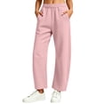 thumbnail image 4 of Sweatpants for Women Wide Leg Elastic Waist Thin Fleece Lounge Pants Pink Loose Gym Workout Pants Size M, 4 of 9