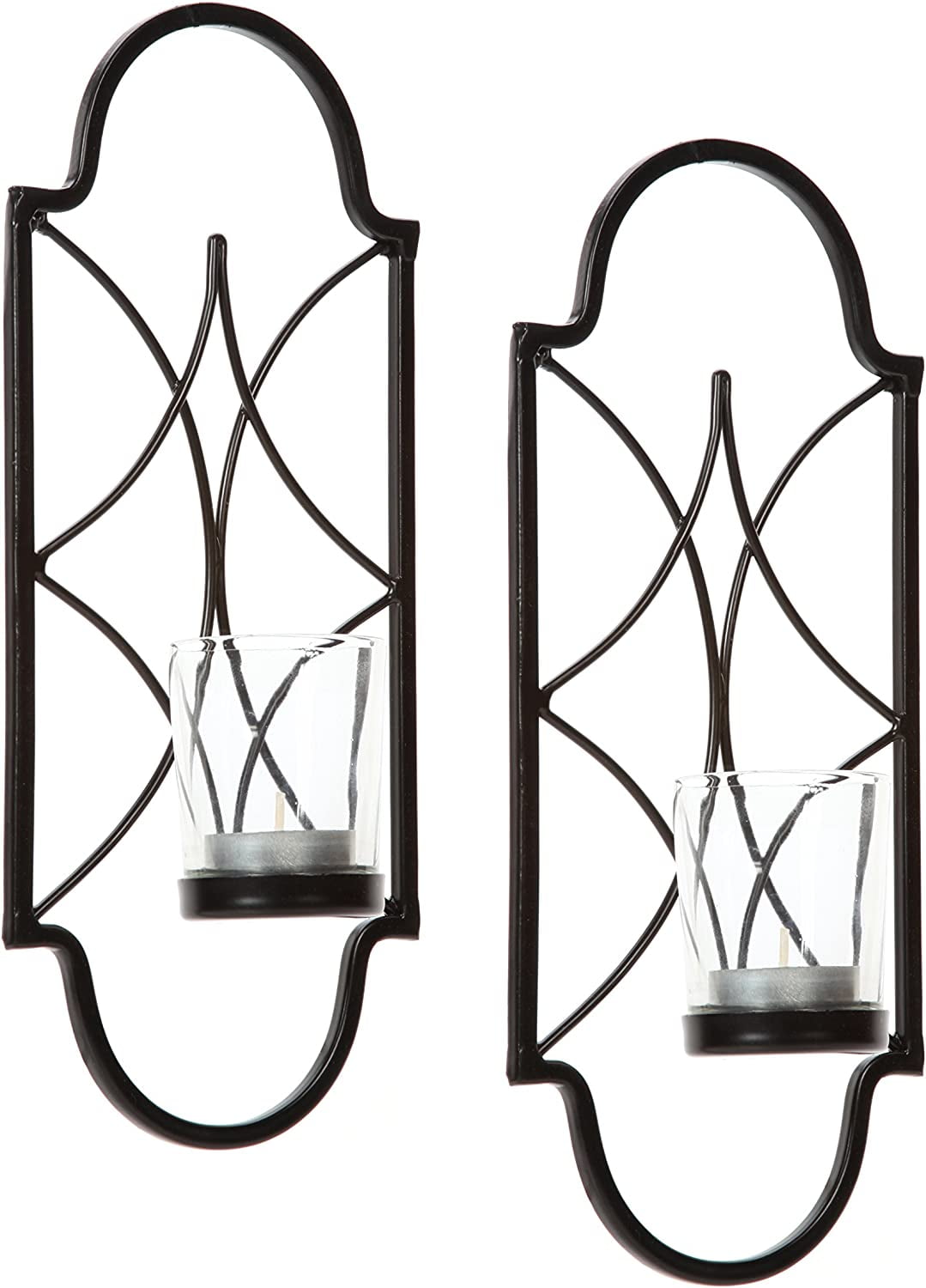 HOSLEY® Iron Wall Pillar Candle Sconce, Silver finish, Set of 2
