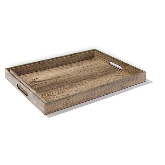 American Atelier, Brown Poplar Finish, Polypropylene Rectangular Serving Tray with Handles, Set of 2