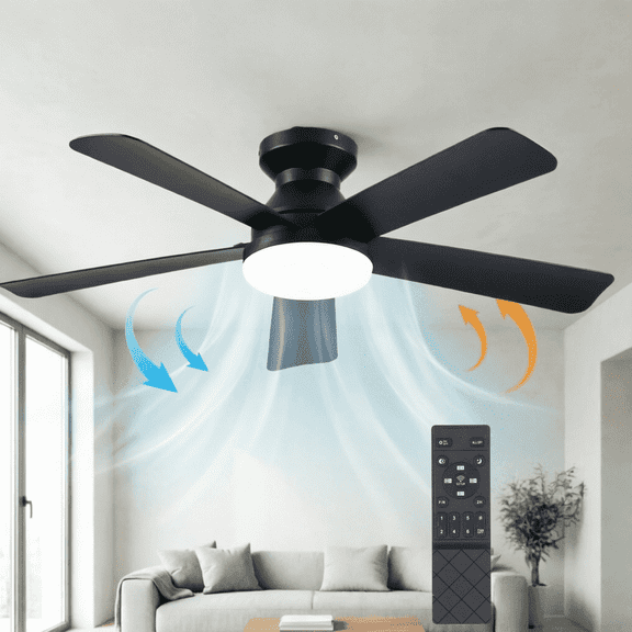 Ceiling Fans with Lights and Remote, 42" Low Profile LED Ceiling Fan with Flush Mount, Reversible, 3CCT, Dimmable, Quiet, Indoor Outdoor Fan for Bedroom, Black