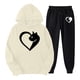 thumbnail image 1 of Gibobby Sudaderas de Forro Polar y Pantalones Sudadera con capucha y pantalones con cuello redondo y manga larga con estampado de y corazón para mujer, trajes(Beige,XL), 1 of 2