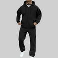 thumbnail image 3 of Wdfiry Men's 2 Piece Hooded Sweatsuits Solid Color Lightweight Plus Size Long Sleeve Workout Sets Zipper Drawstring Hoodie Sweatshirts and Wide Leg Sweatpants Sets, 3 of 7