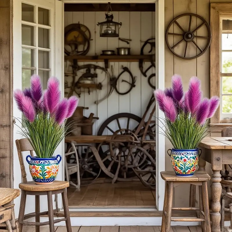 33.5in Faux Purple Reed Plants with 5 Heads, UV Resistant Fake Pampas Grass for Home Decor, Wedding, Party, Indoor Outdoor, No Vase Included