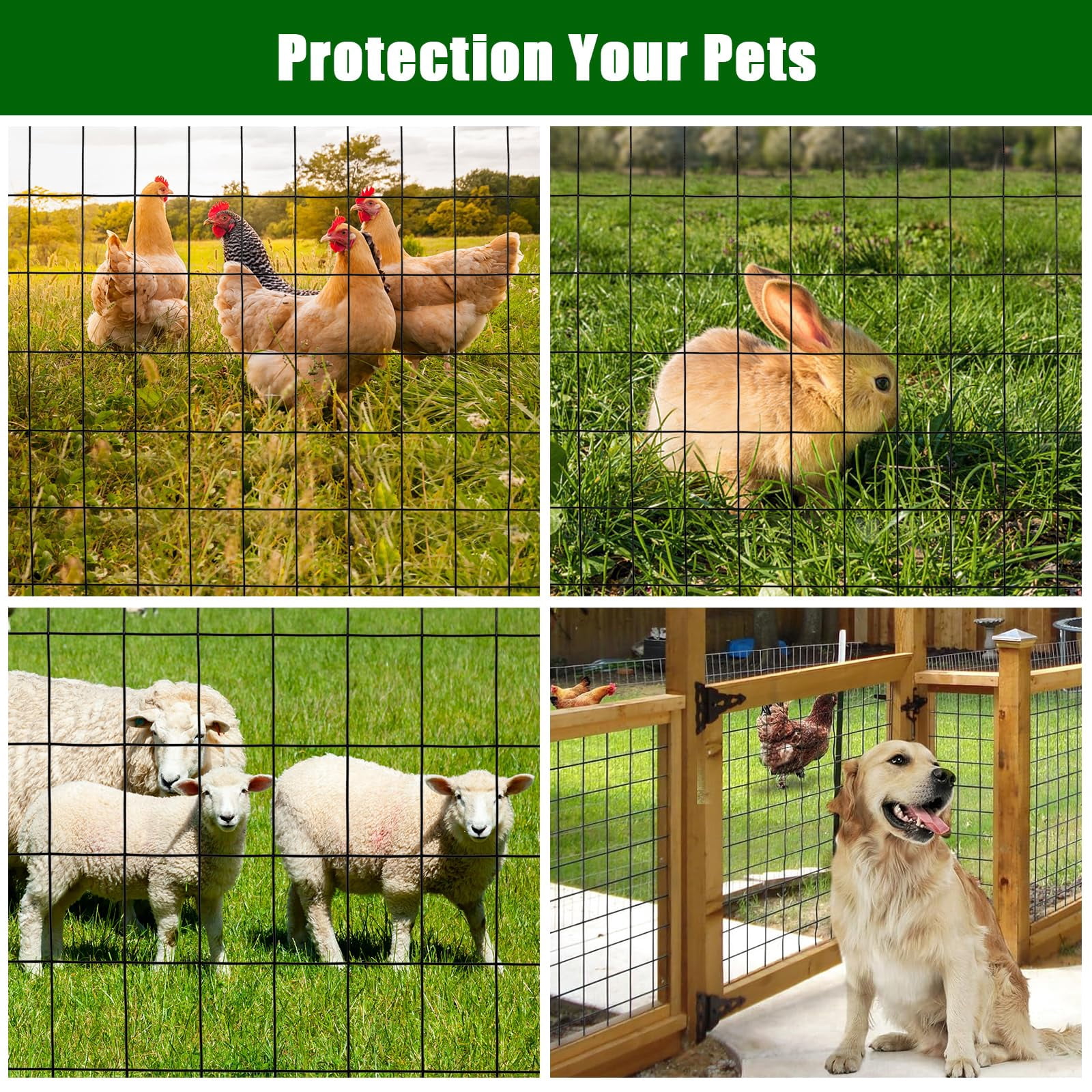 Hardware Cloth, Vinyl Coating Galvanized Steel Chicken Wire Fence Wire Mesh Fence Poultry Netting Garden Fence Tree Guard Rolls for Yard Vegetable Plant Protection