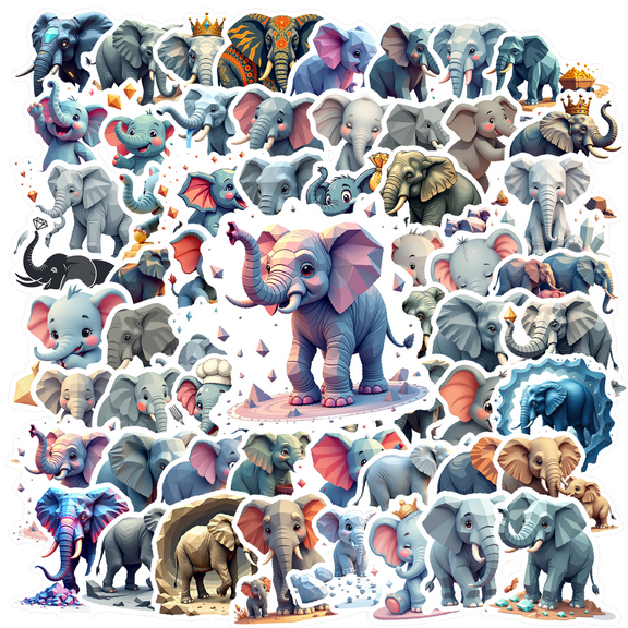 cartoon Elephant Stickers, Waterproof Elephant Sticker for Water Bottle Laptop Phone Cases Planner Skateboard Luggage Helmet Party Favor Decor, Ideal for Adults Teens Teacher Rewards