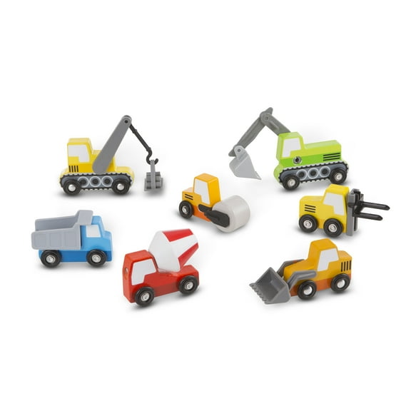 Melissa & Doug Wooden Construction Site Vehicles With Wooden Storage Tray (8 pcs)
