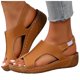 thumbnail image 3 of Bmisegm Ladies Summer Retro Pure Colour Leather Slope Heel Thick Bottom Large Size Set Foot Fish Mouth Sandals Womens Sandals Summer Brown 7, 3 of 9