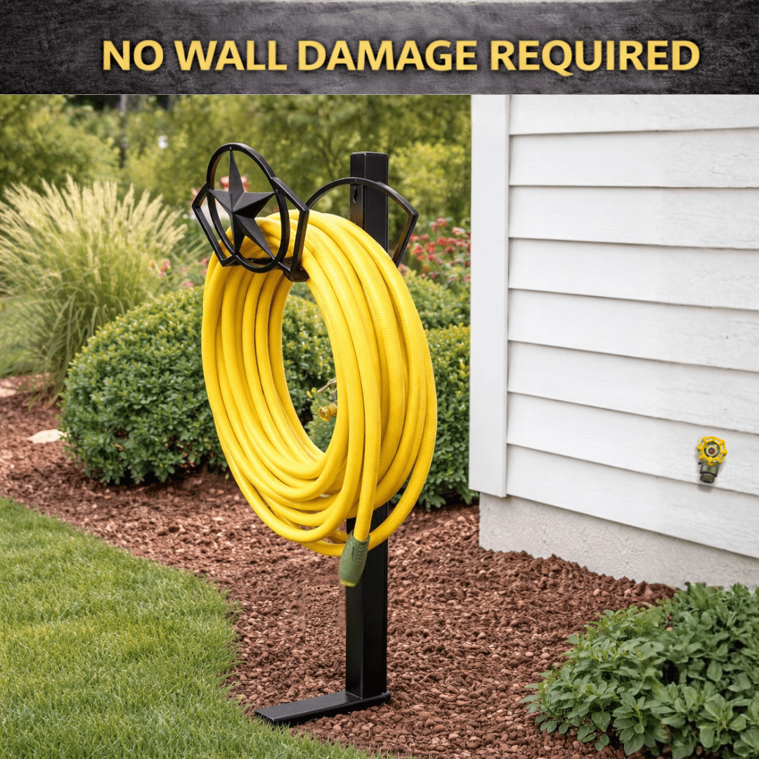 Garden Hose Holder - Upgraded Water Hose Hanger Holds 125ft, Heavy Duty Freestanding Garden Hose Reel Hanger for Outside Yard & Lawn (With Faucet)