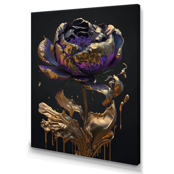 Designart Purple Peony Liquid Gold II Canvas Wall Art